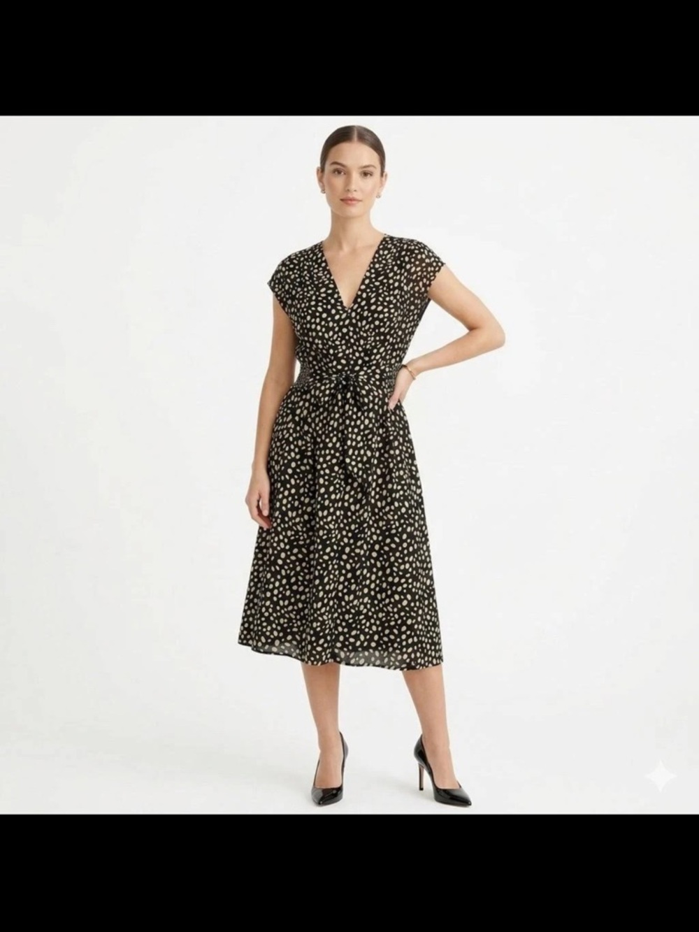 Max Studio Black Midi Dress with Cream Polka Dots